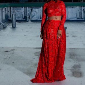 Red Lace Two-Piece Set